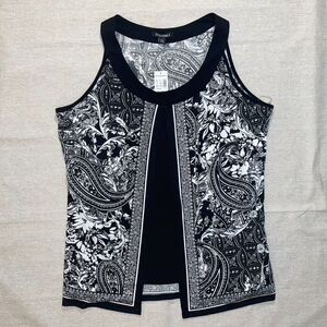 Roz & Ali NWT Petite Paisley Sleeveless Top Black and White - PXL